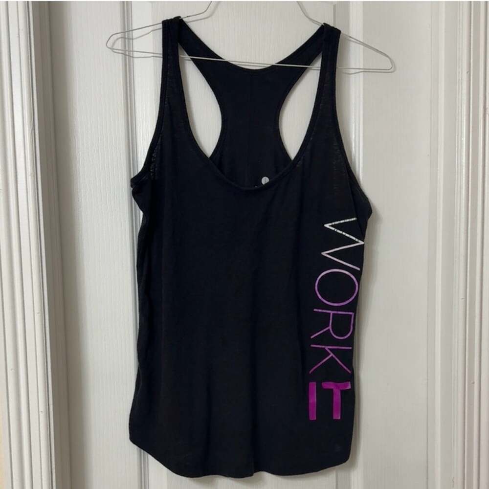 Old Navy Active semi fitted black racerback black "Work It" graphic Size L